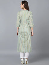Women Green Cotton Striped Printed Kurta
